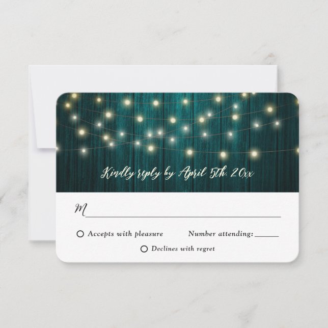 Rustikales Land Aquamarine Holzhütten Hochzeit RSVP Karte (Vorderseite)