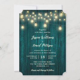 Rustikales Land, Aquamarine Holzsäulen Hochzeit Einladung