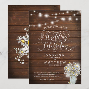 Rustikales Land Barn Mason Jar Daisy BarefootBride Einladung