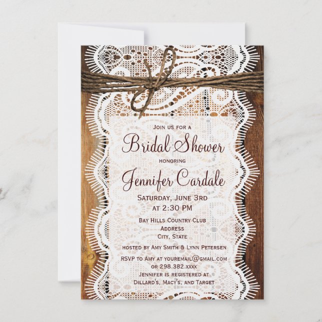 Rustikales Land Barn Wood Bridal Dusche Einladunge Einladung (Vorderseite)
