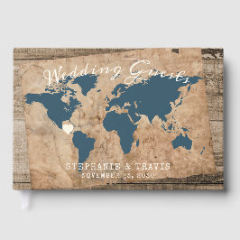 Rustikales Land Barn Wood Weltkarte Thema Gästebuch