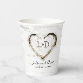 Rustikales Land Birch Tree Barke Liebe Herz Romant Pappbecher