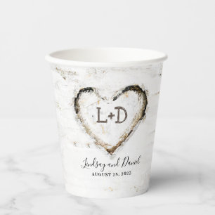 Rustikales Land Birch Tree Barke Liebe Herz Romant Pappbecher