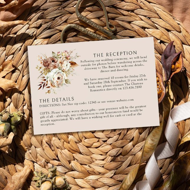 Rustikales Land Blumenbraun - Details zur Hochzeit Begleitkarte (Wedding details insert card from the Rustic Floral Brown Neutral Wedding Collection by Darling & May)