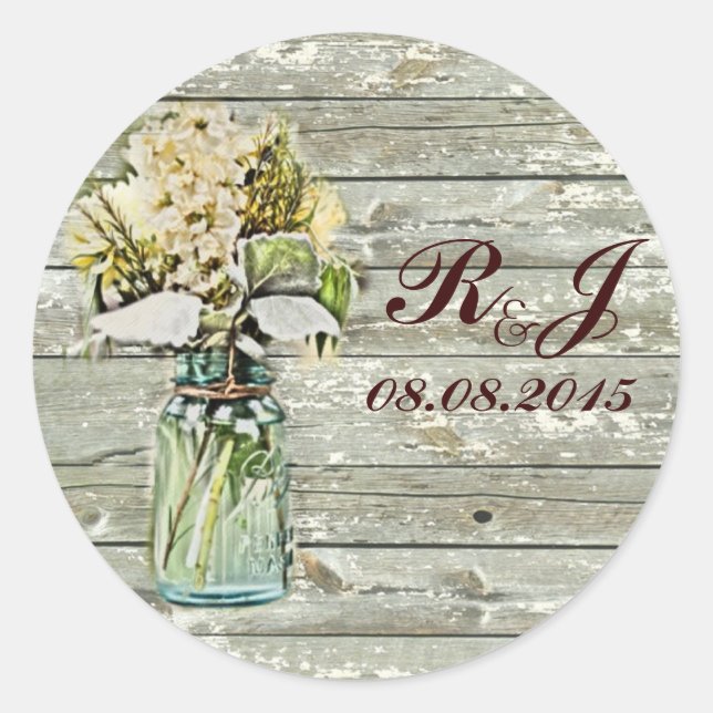 rustikales Land Blumenmason Glas Hochzeit danke Runder Aufkleber (Vorderseite)