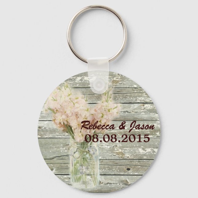 rustikales Land Blumenmason Glas Hochzeit danke Schlüsselanhänger (Vorderseite)