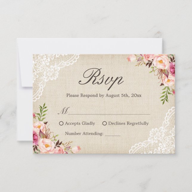 Rustikales Land Blumenstrauß Elfenbein Burlap UAWG RSVP Karte (Vorderseite)