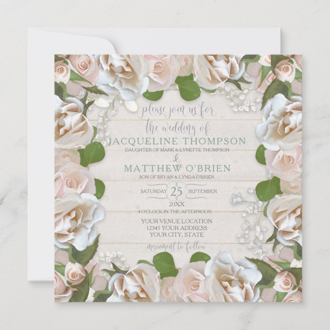 Rustikales Land Blush Rose Moderner Kranz Einladung (Vorderseite)