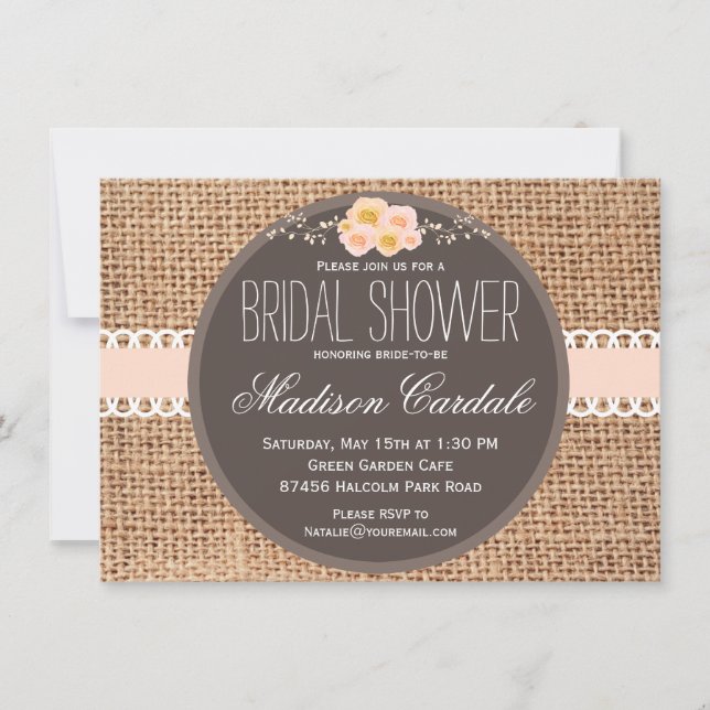 Rustikales Land Burlap Bridal Dusche Einladungen (Vorderseite)