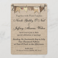 Rustikales Land Burlap Hochzeit Einladung