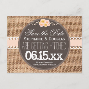 Rustikales Land Burlap Lace Save the Date Postkart Ankündigungspostkarte