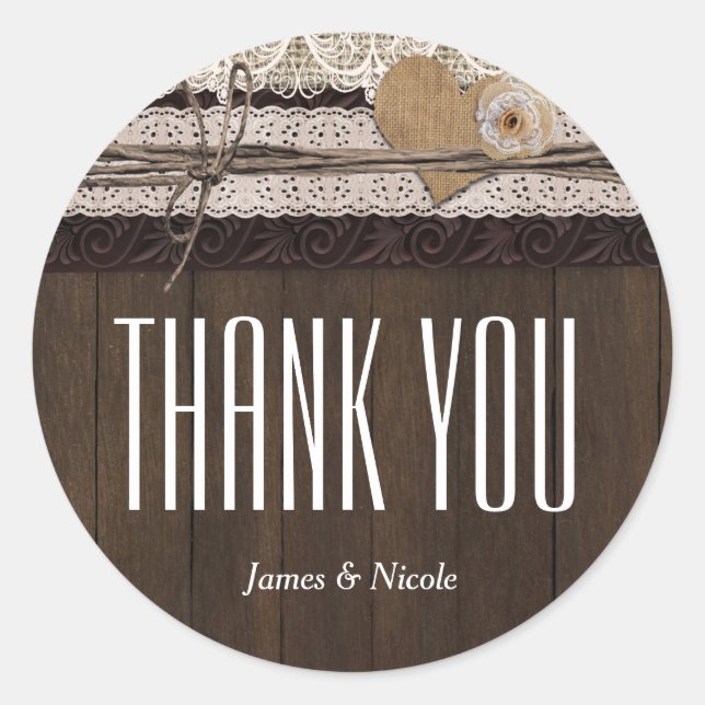 Rustikales Land Burlap Lace & Wood Gevor Sticker (Vorderseite)