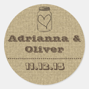 Rustikales Land Burlap Mason Jar Gastgeschenk Hoch Runder Aufkleber