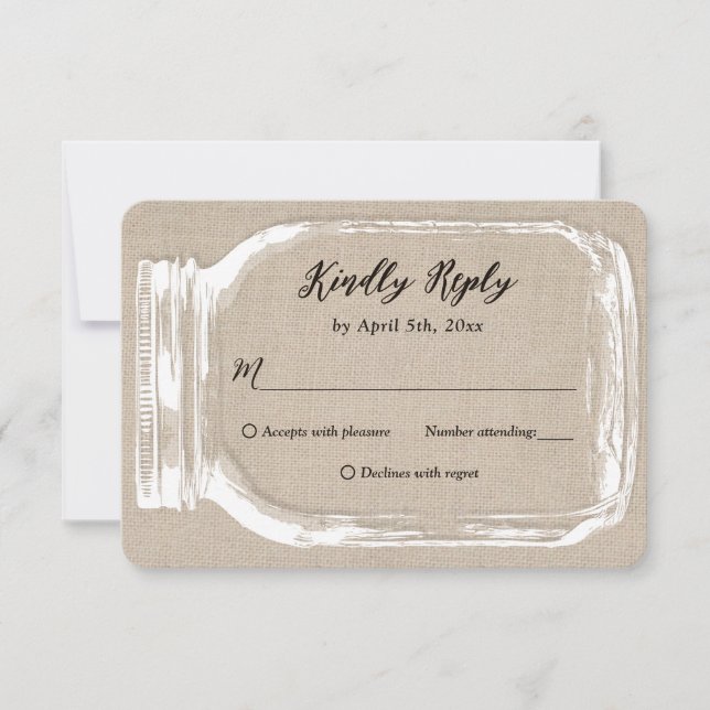 Rustikales Land Burlap Mason Jar Wedding RSVP (Vorderseite)