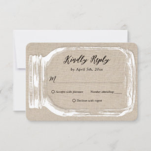 Rustikales Land Burlap Mason Jar Wedding RSVP
