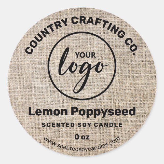 Rustikales Land Burlap Soy Candle Labels Runder Aufkleber (Vorderseite)