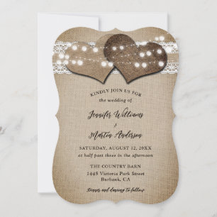 Rustikales Land Burlap- und Hochzeitseinladen Einladung