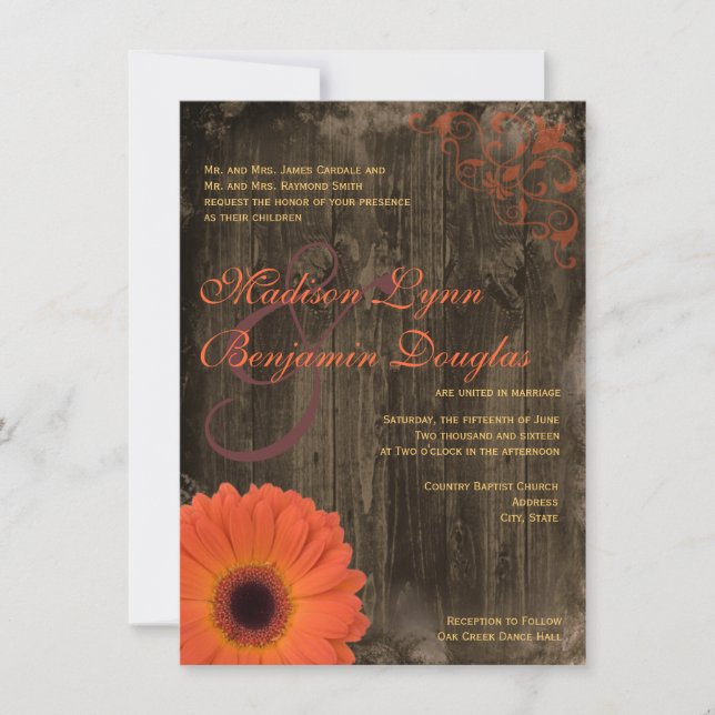 Rustikales Land Daisy Barn Wood Wedding Einladunge Einladung (Vorderseite)