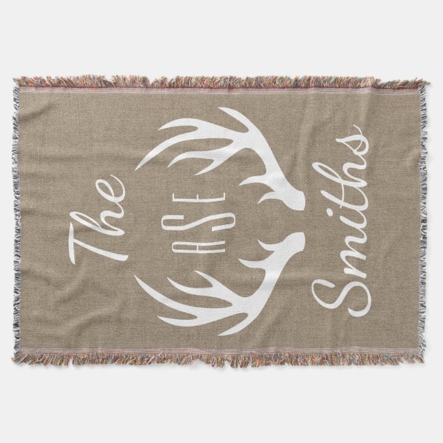 Rustikales Land Deer Antlers - Monogramm Familienn Decke (Vorderseite)