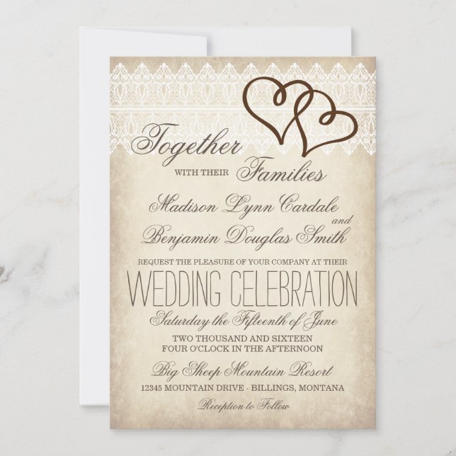 Rustikales Land Doppelherzen Hochzeitseinladungen Einladung (Vorderseite)