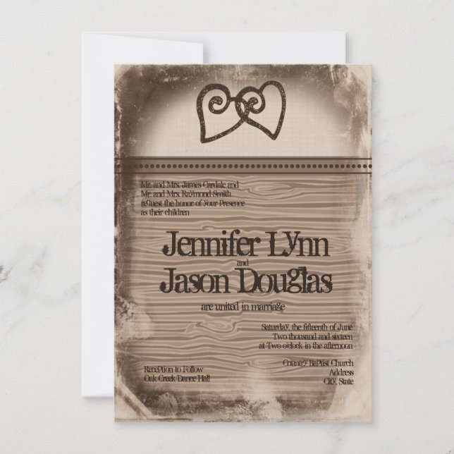 Rustikales Land Doppelhörer Hochzeit Einladungen (Vorderseite)