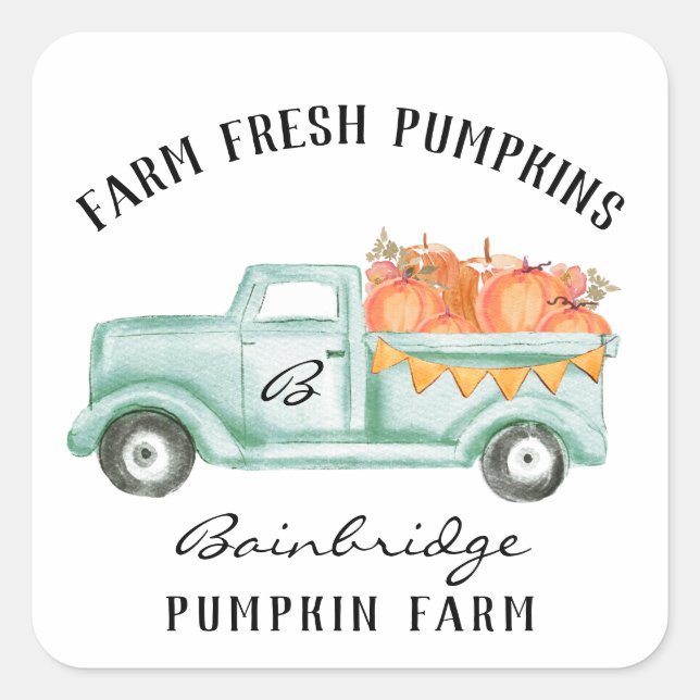 Rustikales Land Fall Pumpkin Familie Name Square S Quadratischer Aufkleber (Vorderseite)