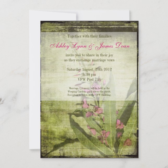Rustikales Land Feuerweed Hochzeitseinladungen Ros Einladung (Vorderseite)