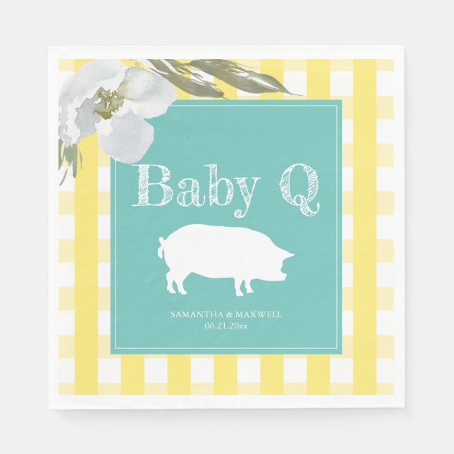 Rustikales Land Floral und Pig Gingham Babyq Serviette (Vorderseite)