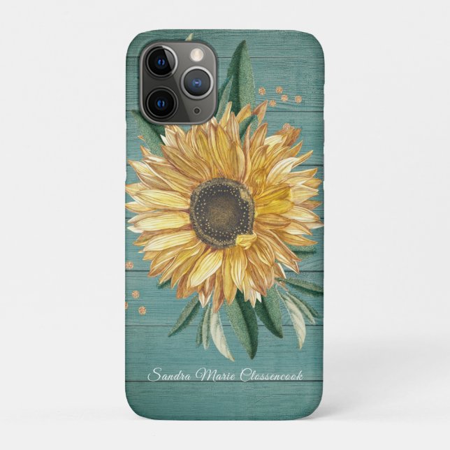 Rustikales Land Golden Sunflower Green Wood Case-Mate iPhone Hülle (Rückseite)