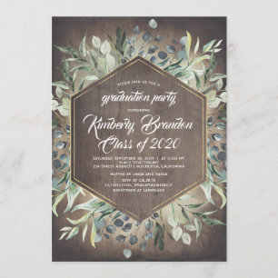 Rustikales Land   Greenery Gold Frame Abschluss Einladung