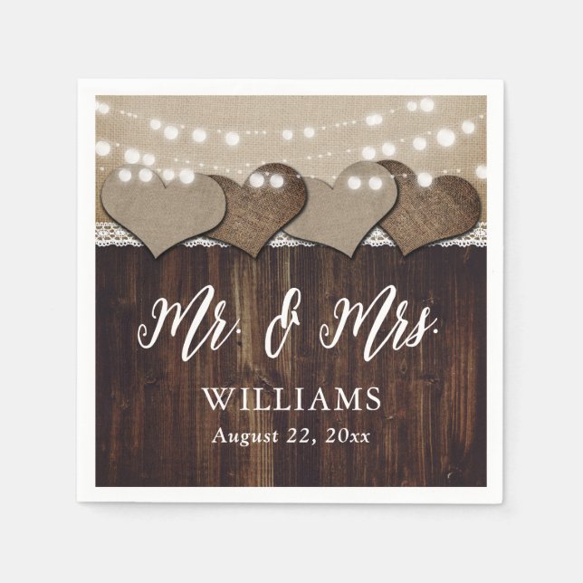 Rustikales Land Herr und Frau Wedding Napkins Serviette (Vorderseite)