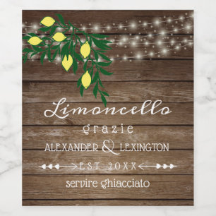 Rustikales Land Hochzeit Limoncello Flasche Etiket Weinetikett