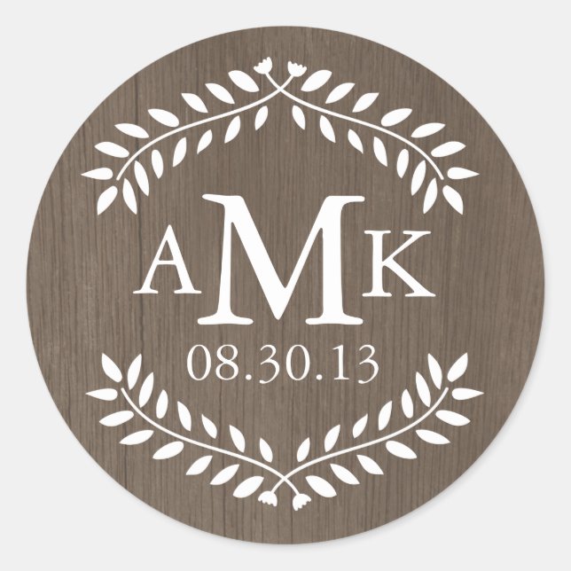 Rustikales Land Hochzeitmonogramm Stickers (Vorderseite)