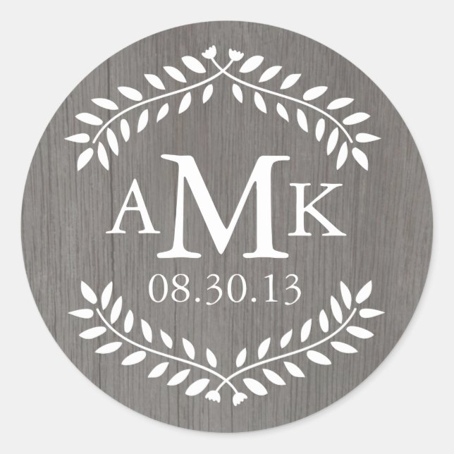 Rustikales Land Hochzeitmonogramm Stickers (Vorderseite)