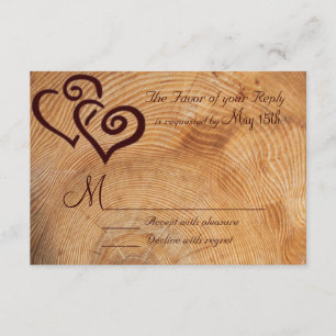 Rustikales Land Holz Doppelherzen Hochzeit RSVP Karte