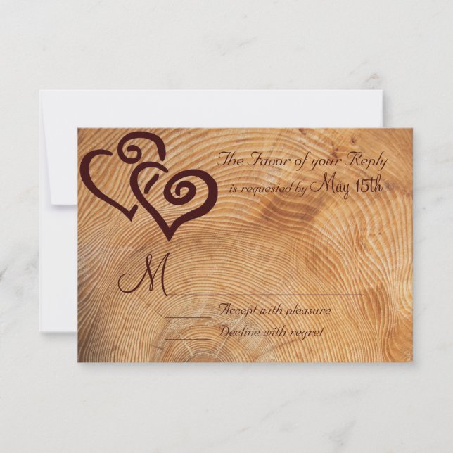Rustikales Land Holz Doppelherzen Hochzeit RSVP Karte (Vorderseite)