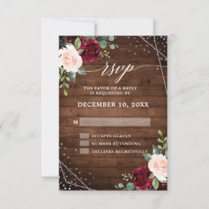 Rustikales Land Holz Geometrie Burgund Floral RSVP Karte