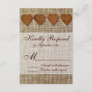 Rustikales Land Holz Herz Burlap Wedding RSVP Karte