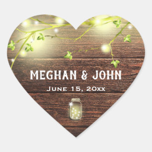 Rustikales Land Holz Mason Jar String Lights Tree Herz-Aufkleber