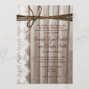 Rustikales Land Holz Spitzen Twine Hochzeit Einlad Einladung