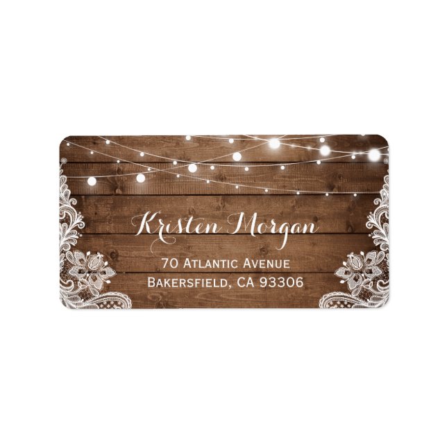 Rustikales Land Holz String Lights Hochzeit Adressaufkleber (Vorne)