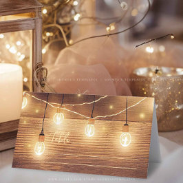 Rustikales Land Holz String Lights Hochzeit Platzkarte