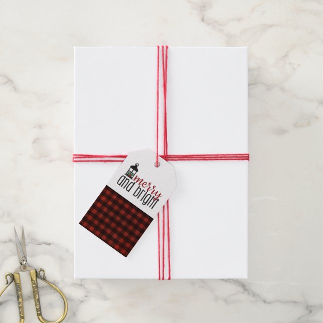 Rustikales Land Kariert Bauernhof Weihnachten Geschenkanhänger (Mit Garn)