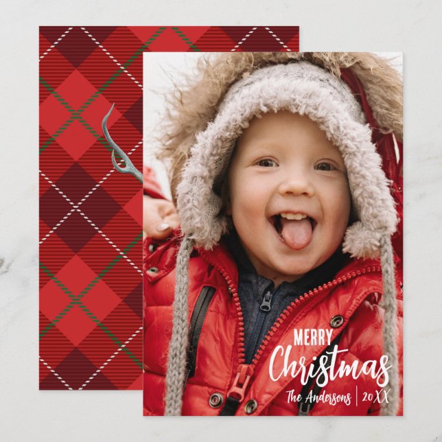 Rustikales Land Kariert Frohe Weihnachten Familie  (Vorne/Hinten)