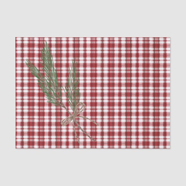 Rustikales Land Kariert mit Evergreen Sprig Seidenpapier (Vorderseite)