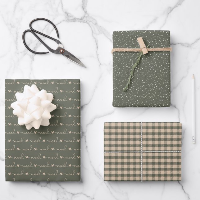 Rustikales Land Kariert Schnee Weihnachtswrapping  Geschenkpapier Set (Vorderseite)