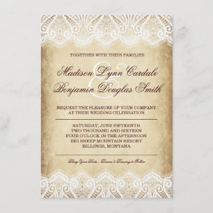 Rustikales Land-lädt Vintage Papierspitze-Hochzeit Einladung