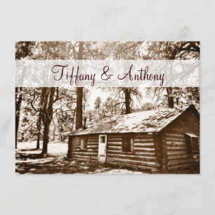 Rustikales Land Log Kabine Sepia Hochzeitseinladun Einladung