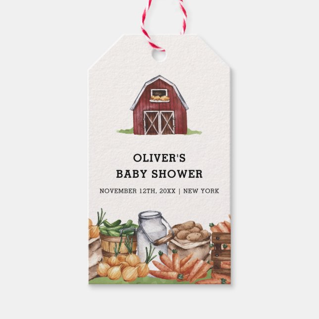 Rustikales Land lokal Grown Veggie Babydusche Geschenkanhänger (Vorderseite)