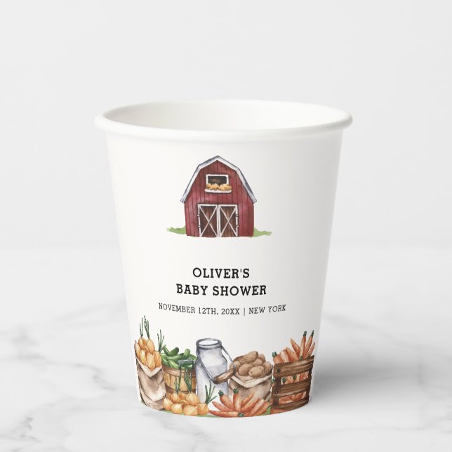 Rustikales Land lokal Grown Veggie Babydusche Pappbecher (Vorderseite)